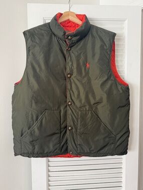 Polo Ralph Lauren Reversible Down Puffer Vest Olive Orange XL